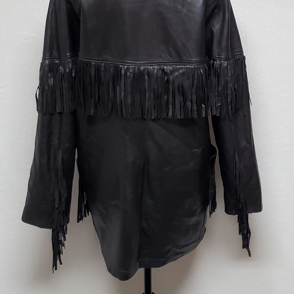 Marvin Richards Vintage Black Butter Soft Leather Fringe Side-Zip Moto Jacket - Picture 13 of 16